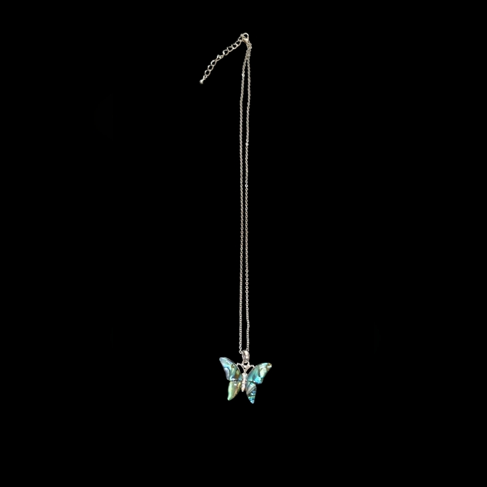 Abalone Shell Butterfly With Rhinestones | Silver Tone - Picture 4 of 6